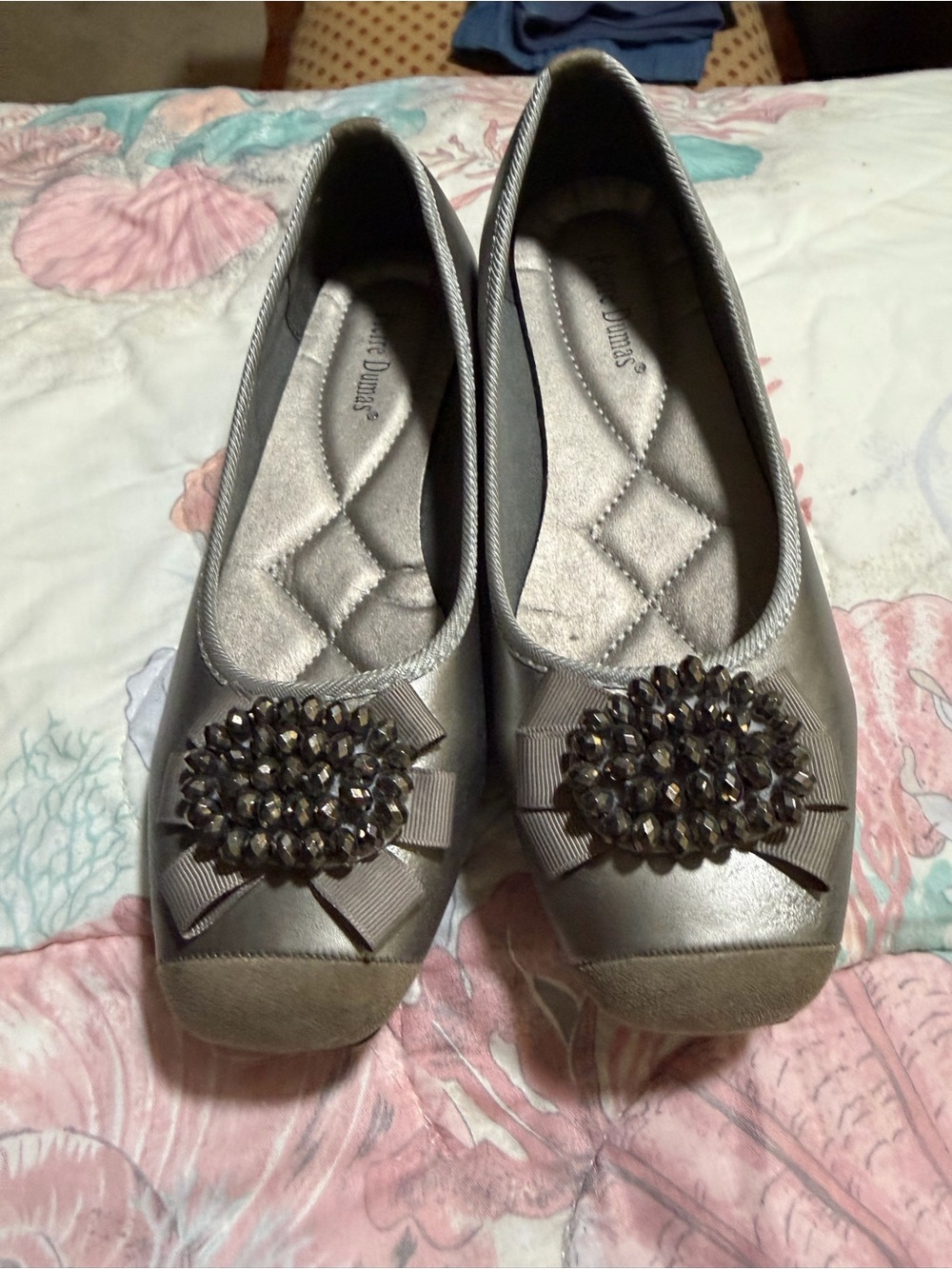 Pierre Dumas Metallic Silver Embellished Ballet Flats